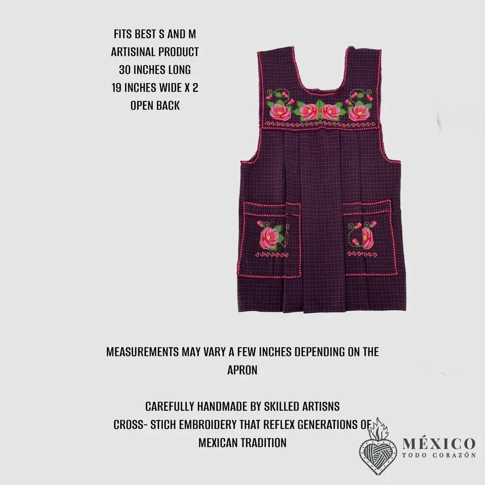 Traditional Mexican Cross-Stitch Embroidered Apron – Deluxe Artisan Smock Style